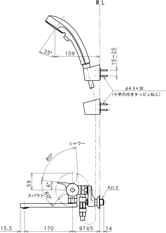 TOTO 【TBV03415J】 壁付サーモスタット混合水栓(コンフォートウエーブ